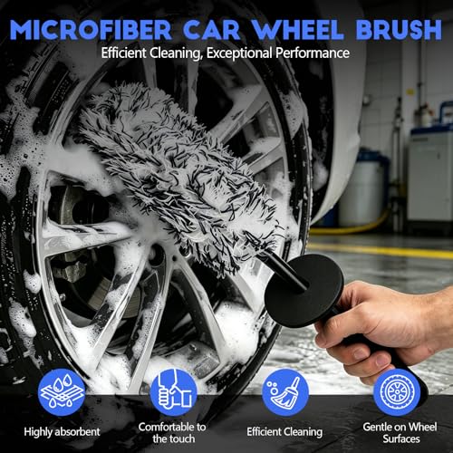 Wuyaoyao 2PCS Microfiber Wheel Brush Set, Car Wheel Cleaning Brush with Car Wash Mitt, Soft Rim Cleaner Wash Brushes, Non Scratch & Highly Water Absorption, Automotive Cleaning Supplies (Black, 2 PCS) - color: Black, 2 PCS