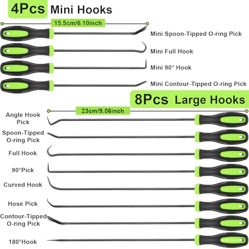 Doaho 12PCS Automotive Hook and Pick Tool Set,Long & Mini Precision Puller Remover Tool Kit for Auto O-Ring,Seal & Gasket Removal,Mechanic Professional Tools,Car Repair Essentials - color: Green-12 Pcs Hook and Pick Tool Set