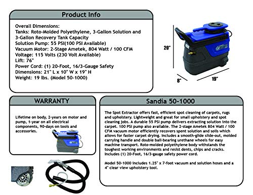 Sandia Spotter 50-1000 Carpet Extractor Auto Detailing Upholstery
