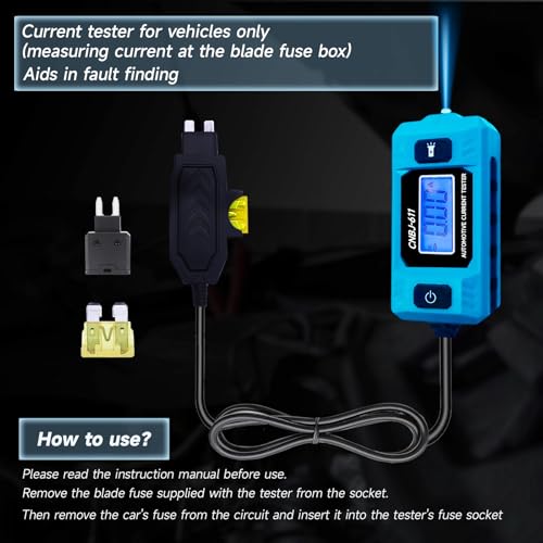 Automotive Circuit Fault Tester Car Fuse Tester 20A 48V High-Precision Automotive Current Tester Portable Car Fuse Checker with LCD Display, Front Lighting(Not Include Battery)