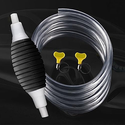 Manual Siphon Fuel Transfer Pump for Gasoline Oil and Water, Portable Hand Liquid Siphon Pump with 1.5m PVC Hose and Metal Clamps, High Flow Transfer Kit for Cars Boats and RVs