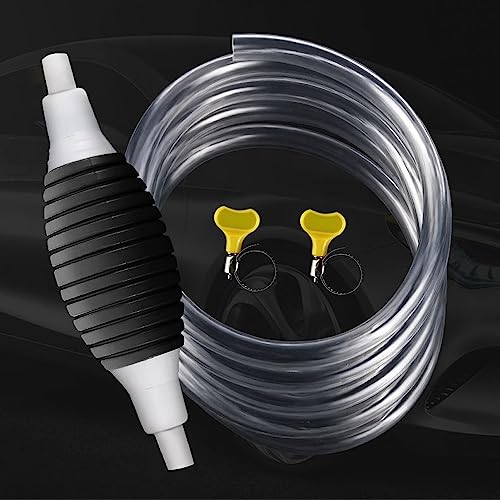 Manual Siphon Fuel Transfer Pump for Gasoline Oil and Water, Portable Hand Liquid Siphon Pump with 1.5m PVC Hose and Metal Clamps, High Flow Transfer Kit for Cars Boats and RVs