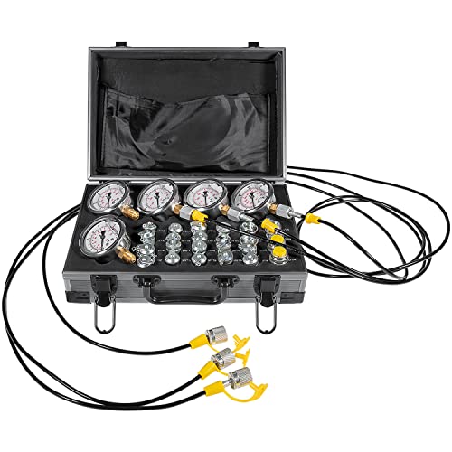 60P Hydraulic Pressure Test Kit with 5 Gauges 24 Couplings 3 Test Hoses for Excavator Construction Machinery 10/60/160/400/600Bar 150/900/2300/6000/9000PSI Hydraulic Test Gauge Kit with Carrying Case - style: 5 Gauges 24 Test Couplings