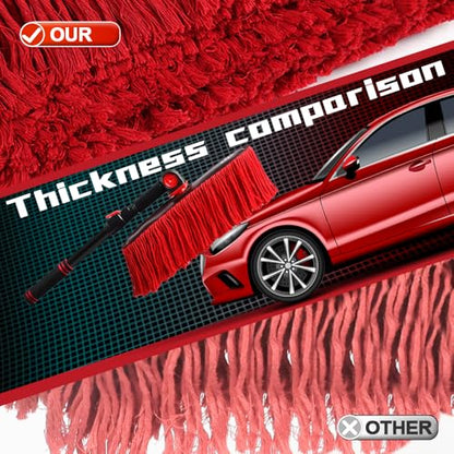 Car Duster Exterior, Dual Head, 4 Pcs, Black | Telescoping pole for boats. Chenille auto wash brush scrubs grime, while dry mop sweeps dust. - color: Red Black