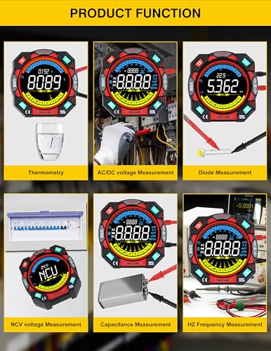 Portable Digital Multimeter Tester 6000 Counts VA Display Auto-Ranging Multifunction Voltage Current Meter Measures AC/DC Volt/Current, Resistance, Capacitance, Temperature,Live Wire Detector