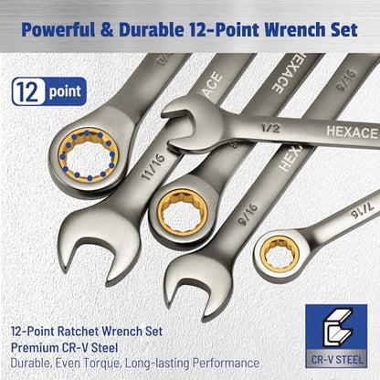 22-Piece Ratcheting Wrench Set, 72 Teeth, Metric 6-18 mm & SAE 1/4-3/4", Combination Wrench Sets with Organizer Box