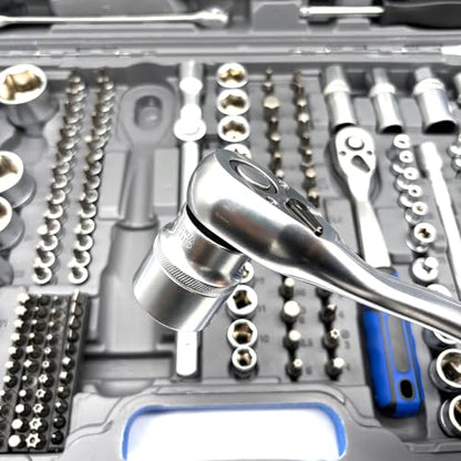 72-Tooth 216pcs Ratchet Socket Wrench Set,Wrench And Socket Set | Reversible Ratchet Wrench with Universal Joint And Extension Bars, Mechanics wrench Tool Set for Automotive