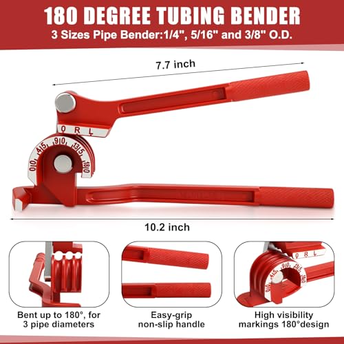 7 Pcs Eccentric Tubing Flaring Tool Kit 7 Dies for 3/16-3/4 inch, 3 in 1 180 Degree Tubing Bender, Spring Tube Bender Set for Pipe 1/4 5/16 3/8 1/2 and 5/8 Inch for Refrigeration Brake Line