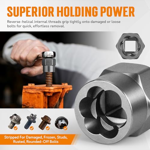 TONDA Bolt Extractor Kit, 16-Piece Stripped Bolt Remover Socket Set with 3/8" Drive Impact Adapter & Knock-Out Pin and Gloves, Heavy Duty Bolt Extractor for Rounded, Rusted, Broken Nuts & Screws
