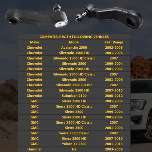 Idler Arm and Pitman Arm Kit w/ 3 Groove Spline 2pc K6535 K6654 for Chevrolet Avalanche Silverado 1500 HD 2001-2006, Suburban 2500 2000-2012, for GMC Sierra 2500 HD 2001-2007, Yukon XL 2500 01-13