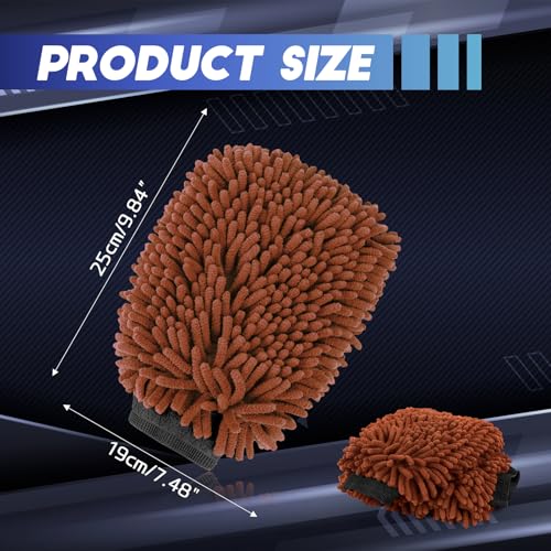 wuyaoyao 2PCS Car Wash Mitt, 10.14"×7.12" Chenille Microfiber Car Wash Mitts, Scratch-Free & Lint-Free, Absorbent Double Sided Clean Glove for Cars Cleaning, Auto Cleaning Supplies (Brown) - color: Brown