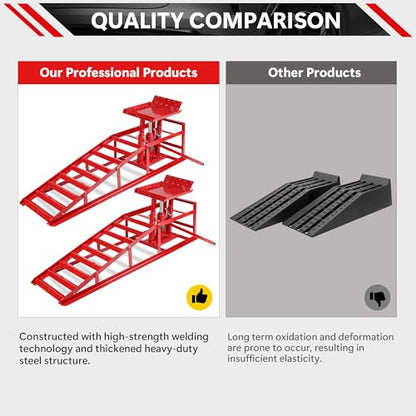 2 Pack Hydraulic Car Ramps 5T, Low Profile Truck Lift Service Ramps for Oil Changes, Truck Trailer Garage, for Home Garage, Vehicle Auto Garage Repair - color: Red