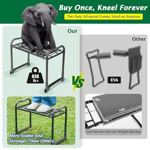 ikkle Heavy Duty Garden Kneeler and Seat, 838LB+ Capacity | Gardening Stool with Thicken & Widen Soft Kneeling Pad, Foldable Gardener Stool with Tool Pouch, Gift for Women, Gardeners