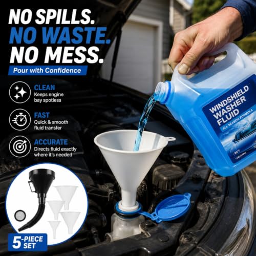 5 Pcs Automotive Oil Funnel Set, Spill-Free Fluid Transfer Kit. | Wide Mouth Fuel Funnel with Extension Hose & 4 Standard Funnels for Gas, Diesel, Motor Oil, Transmission Oil, Cars Trucks.