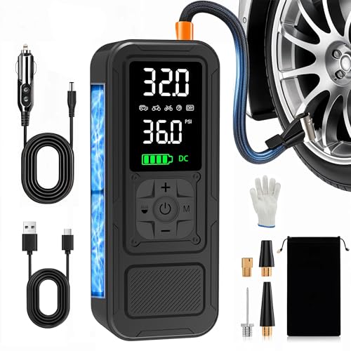 Y34 Tire Inflator Portable Air Compressor,4X Faster Inflation,10000mAh Cordless/12V DC 150PSI Air Pump for Car Tires with Digital Pressure Gauge/LED Light for Car,Motorcycle,Bike,Ball - color: Black, size: 10000mAh