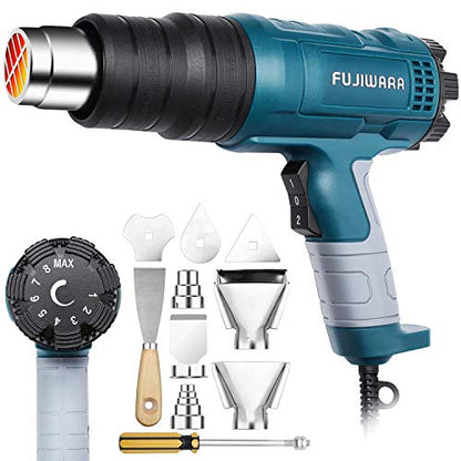 Heat Gun Kit 2000W with Variable Temperature 5 Nozzles, Adjustable Hot Air Gun 122°F-1112°F Fast Heating for DIY Shrink PVC Tubing/Wrapping/Crafts, Stripping Paint(2000W Rear Cover Temp Adjust) - color: 2000w Rear Cover Temp Adjust
