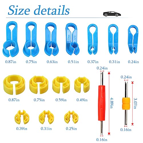 AUCELI Car AC Fuel Line Disconnect Removal Tool Set, 16 Pcs 1/4 3/8 1/2 5/8 3/4 7/8 5/16 Inch Remover Tool Kit, Auto Air Conditioner Hose and Valve Core Quick Disconnect Repair Tool Kit
