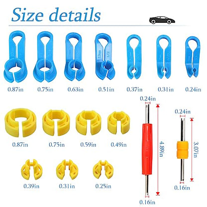 AUCELI Car AC Fuel Line Disconnect Removal Tool Set, 16 Pcs 1/4 3/8 1/2 5/8 3/4 7/8 5/16 Inch Remover Tool Kit, Auto Air Conditioner Hose and Valve Core Quick Disconnect Repair Tool Kit