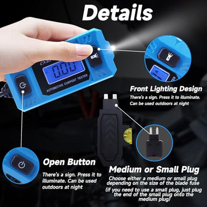 Automotive Circuit Fault Tester Car Fuse Tester 20A 48V High-Precision Automotive Current Tester Portable Car Fuse Checker with LCD Display, Front Lighting(Not Include Battery)