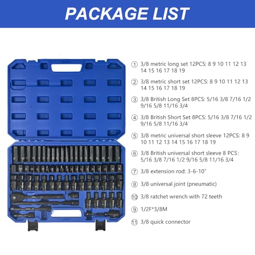 Air Tool and Accessories Kit, 67 Pieces Steel Black,Blue 67-Piece Pneumatic kit Garage, Shop Portable & widely Applicable