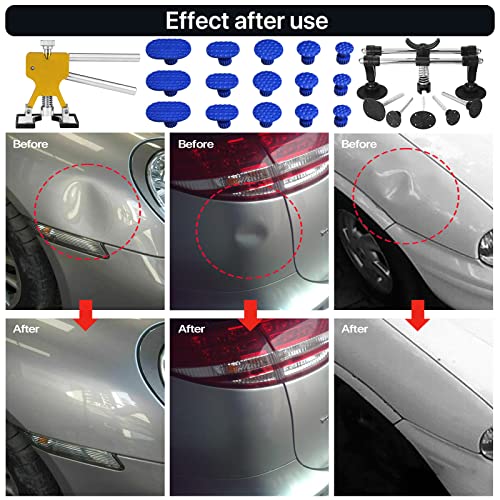 Dent Puller Kit，56pcs Paintless Dent Repair Kit with Golden Lifter, Double Pole Bridge Puller, Glue Gun &Slide Hammer, Dent Removal Kit for Car Refrigerator Motorcycle Dent Remove