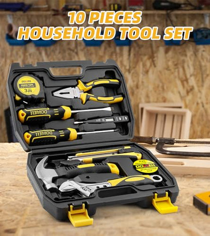 DOWELL 10 Piece Small Tool Kit,Mini Portable Tool Set,Home Repair Hand Tool Kit with Plastic Tool box Storage Case