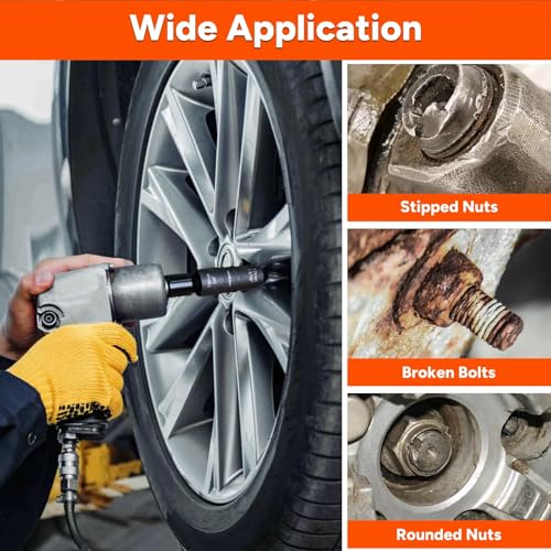 THINKWORK 1/2 Inch Drive Lug Nut Extractor Set, 5pcs Flip Wheel Lock Removal Kit, Double Ended Lug Nut Removal Tool for Stripped, Broken, Damaged, Rounded Bolts, Nuts and Fasteners - size: W6227-5-PCS