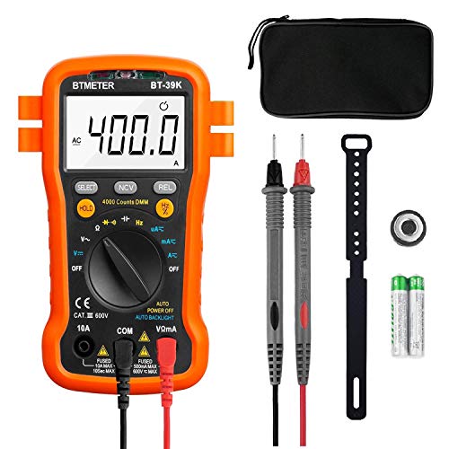BTMETER BT-39K Digital Multimeter with Case, 4000 Count Volt Ohm Amp Tester, Auto ranging Voltmeter DMM for AC/DC Current, Voltage, Resistance Frequency, with NCV, Continuity, Diode, Auto Backlight