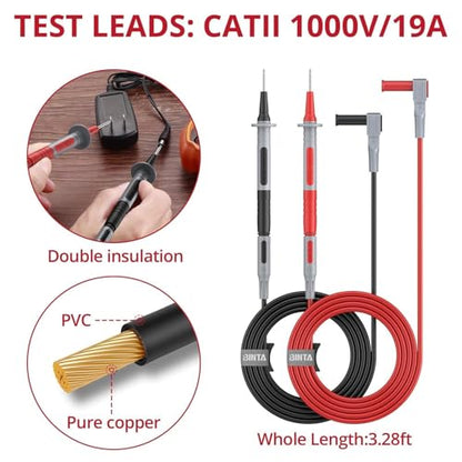 BINTA 11-Piece Multimeter Leads Kit CATII 1000V/ 19A with Alligator Clips Test Hooks Test Probes Tweezers, Professional Multimeter Leads Set for Industrial Car Home Digital Electrical Testing - style: 11PCS
