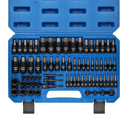 EMENTOL 71-Piece Torx Bit & Hex Bit Socket Set, Master SAE/Metric Bits, 1/4", 3/8" and 1/2" Drive, S2 Alloy & CR-V Steel, Includes External Torx E4-E24, Socket Adapter & Drill Adapter