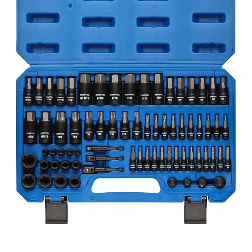 EMENTOL 71-Piece Torx Bit & Hex Bit Socket Set, Master SAE/Metric Bits, 1/4", 3/8" and 1/2" Drive, S2 Alloy & CR-V Steel, Includes External Torx E4-E24, Socket Adapter & Drill Adapter