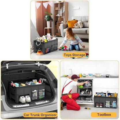 Oxford Material Car Trunk Storage Box Multifunctional Organizer Waterproof and Stain-Resistant Foldable Multi-Compartment Design with Handle for Car Trunk Storage Camping Gear Box Daily Storage.