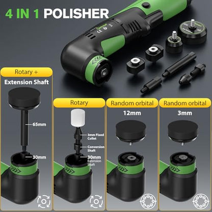 Ginour Cordless Mini Buffer Polisher for Car Detailing, 12V Mini Car Polisher Kit with 1"&1.2" Backing Plate,2X 2.0Ah Batteries and Accessories, RO/DA 6 Speeds for Polishing, Waxing, and Cleaning
