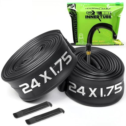 2 Pack Bike Tube 12"/14"/16"/18"/ 20"/ 22"/24"/ 26"/27.5"/28"/29" | 1.75/1.95/2.10/2.125 Bicycle Tube with 2 Tire Levers, 32mm AV Schrader Valve, Butyl Rubber Inner Tube for Kids/Road/MTB Bike - style: 24" X 1.75/2.125 (2pack)