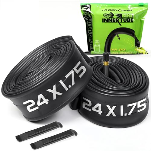 2 Pack Bike Tube 12"/14"/16"/18"/ 20"/ 22"/24"/ 26"/27.5"/28"/29" | 1.75/1.95/2.10/2.125 Bicycle Tube with 2 Tire Levers, 32mm AV Schrader Valve, Butyl Rubber Inner Tube for Kids/Road/MTB Bike - style: 24" X 1.75/2.125 (2pack)