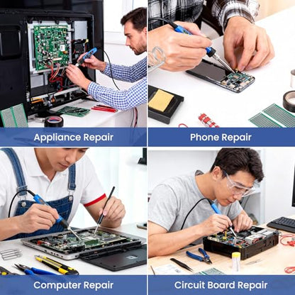 Soldering Iron Kit, Digital Multimeter, 80W Soldering Iron, 5 Soldering Iron Tips, Solder Wire, Stand, Desoldering Pump, Soldering Welding Iron Kit for Electronics Hobby DIY 110V US Plug