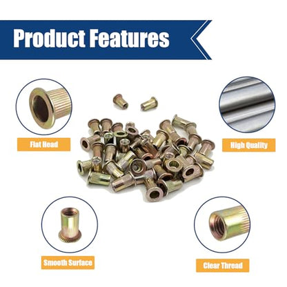 30PCS M12 x 1.75 Rivet Nuts, Made of Carbon Steel with a zinc-Plated Finish, Featuring a Flat Head and Threaded Insert knurled Nutsert Kit - size: M12 1.75 (30PCS)