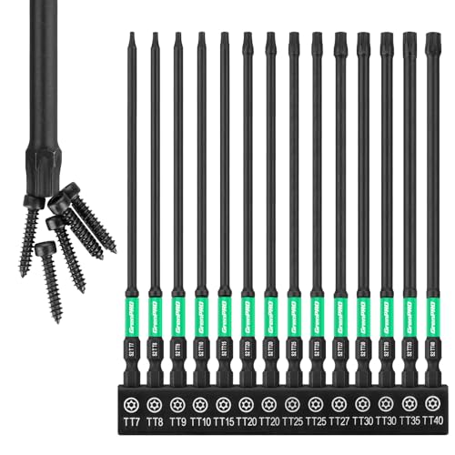 GRENPRO Torx Bit Set 14pc Impact Driver Bit Set, Magnetic Torx Screwdriver Set, 1/4 Torque Security Bits Sets, Tamper Proof t20 t25 t30, 6" Long (t7-t40) Star Screwdriver Bits Sets - size: T7-T40(6"*14pcs)