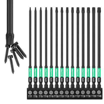 GRENPRO Torx Bit Set 14pc Impact Driver Bit Set, Magnetic Torx Screwdriver Set, 1/4 Torque Security Bits Sets, Tamper Proof t20 t25 t30, 6" Long (t7-t40) Star Screwdriver Bits Sets - size: T7-T40(6"*14pcs)