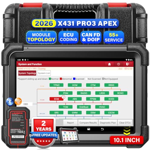 Launch X431 PRO3 APEX 2026 Bluetooth Wireless OEM Bidirectional Scan Tool | 2 Yrs Updates, Topology Mapping, ECU Code, CANFD DoIP, 55+ Services, AutoAuth FCA SGW, 10.1 Inch Screen, Same as X431 V+ 5.0