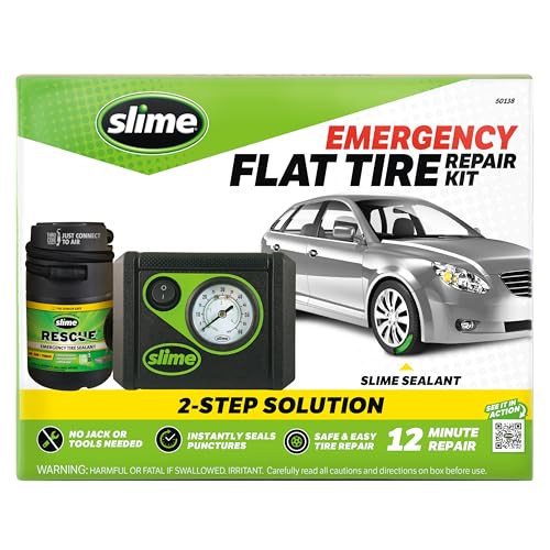 Slime 50138 Flat Tire Puncture Repair, Smart Spair Plus, Emergency Kit for Car Tires, Includes Sealant and Tire Inflator Pump, Suitable for Cars and Other Highway Vehicles, 12 Min Fix - size: Car/Trailer, style: Smart Spair Plus