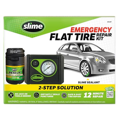 Slime 50138 Flat Tire Puncture Repair, Smart Spair Plus, Emergency Kit for Car Tires, Includes Sealant and Tire Inflator Pump, Suitable for Cars and Other Highway Vehicles, 12 Min Fix - size: Car/Trailer, style: Smart Spair Plus
