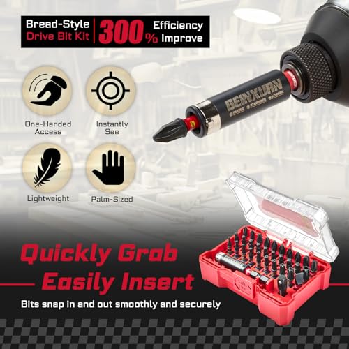 Geinxurn 32Pieces Impact Screwdriver Bits Set, S2 Steel Magnetic Phillips/Slotted/Square/Security Torx Muliti Insert Bits Tips Set with Impact Bit Holder and 1/4”Socket Adapter(Red Storage Box Case) - style: FQ032025-ARD