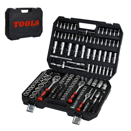 171-Piece Socket and Ratchet Wrench Set - Portable Home Basic Repair Tool Kit, Black Tool Box Set Hand Tool Kit with Combination Wrenches and Lock, Perfect for Homeowner, Diyer, Handyman - size: 171-Piece Hand Tool Kit