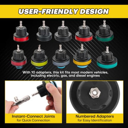 18PCS Radiator Pressure Tester Kit | Coolant Pressure Tester Kit, Radiator Pressure Pump, Cooling System Leak Tester, Auto Coolant Vacuum Purge Head Gasket