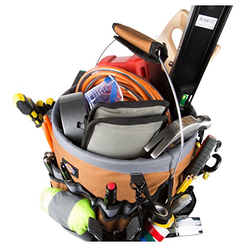 Dickies 35-Pocket 5-Gallon Bucket Organizer With Drill Holster, Padded Handle, and Tape Tether, for Contractors and Painters