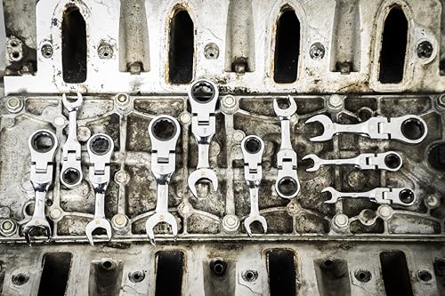 GEARWRENCH 10 Piece 90-Tooth 12 Point Stubby Flex Combination Ratcheting Wrench Set, Metric | 10mm - 19mm | 86870 - style: 10 Piece