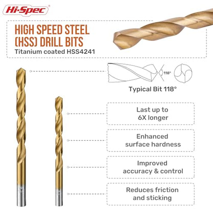 Hi-Spec Screw Extractors & HSS Drill Bit Set Easy Out Studs and Bolts | 10pc, faster bit changes, labeled storage, cleaner drilling and driving, portable case, workshop-ready layout, quick setup