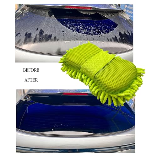 Scratch Free Chenille Microfiber Wash Mitt Car Wash Sponge for SUVs Boats - color: 2 Pack Green