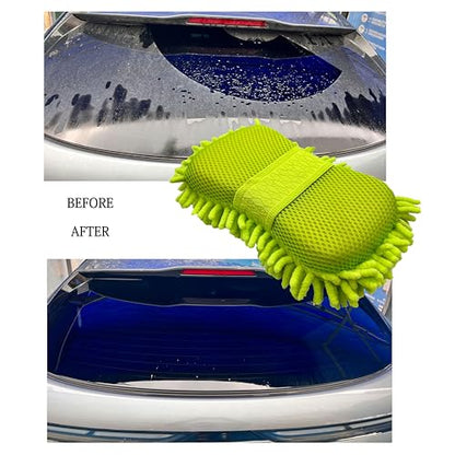 Scratch Free Chenille Microfiber Wash Mitt Car Wash Sponge for SUVs Boats - color: 2 Pack Green